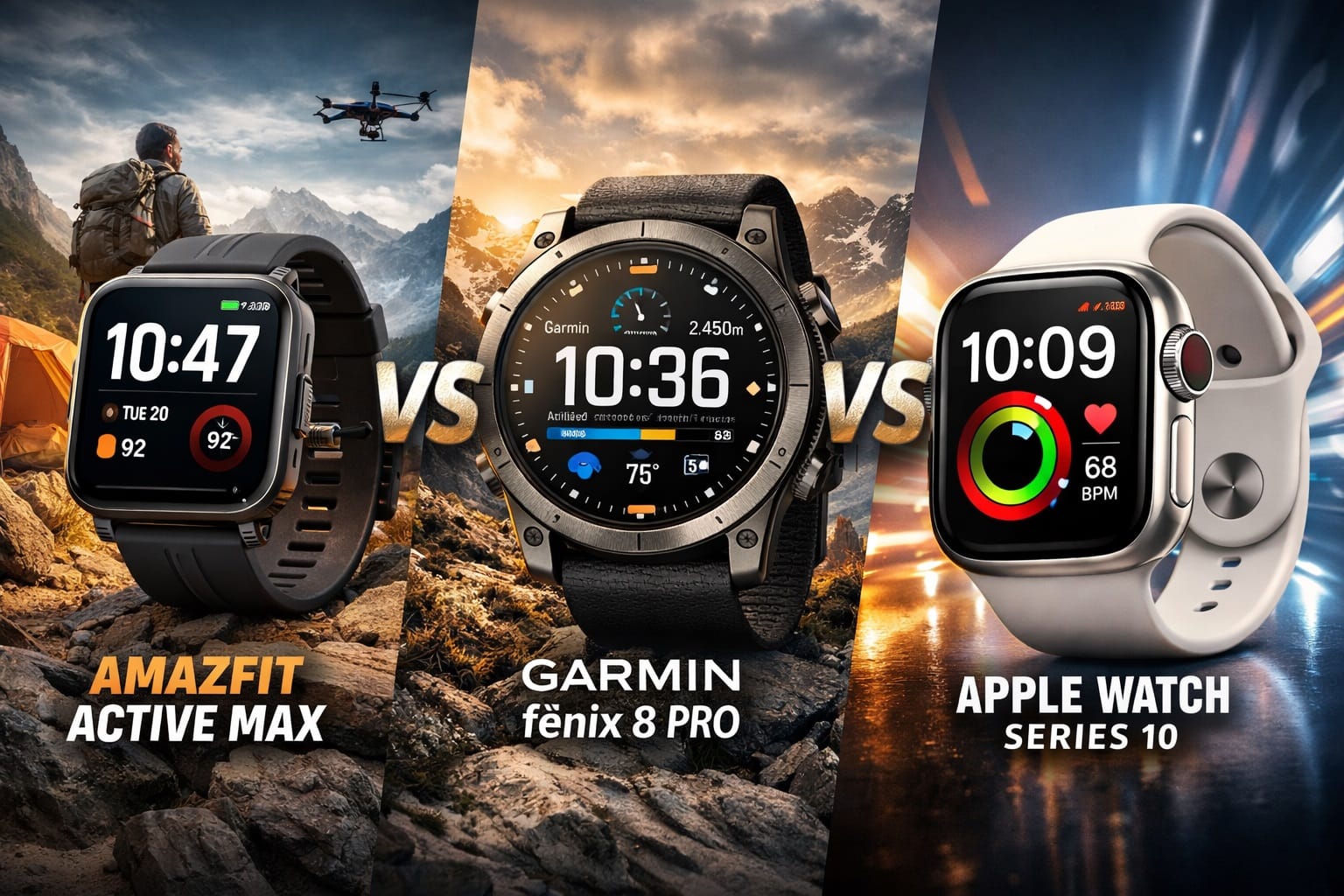 amazfit active max vs garmin fēnix 8 pro vs apple watch series 10